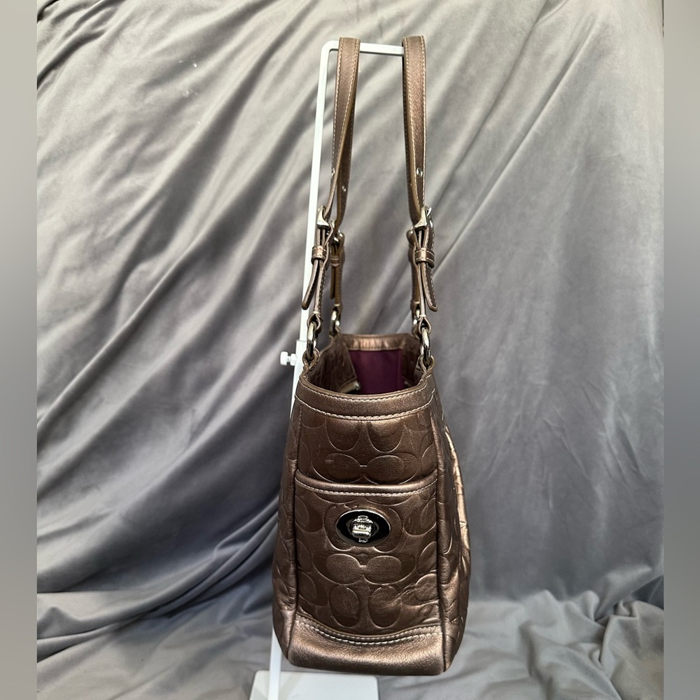 Coach Metallic Large Tote with Dust Bag • Embossed Monogram Coach • Gold Bronze - Picture 6 of 16
